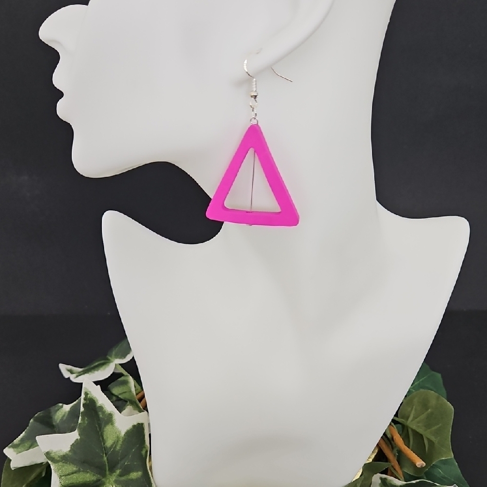Vibrant Pink Geometric Drop Earrings